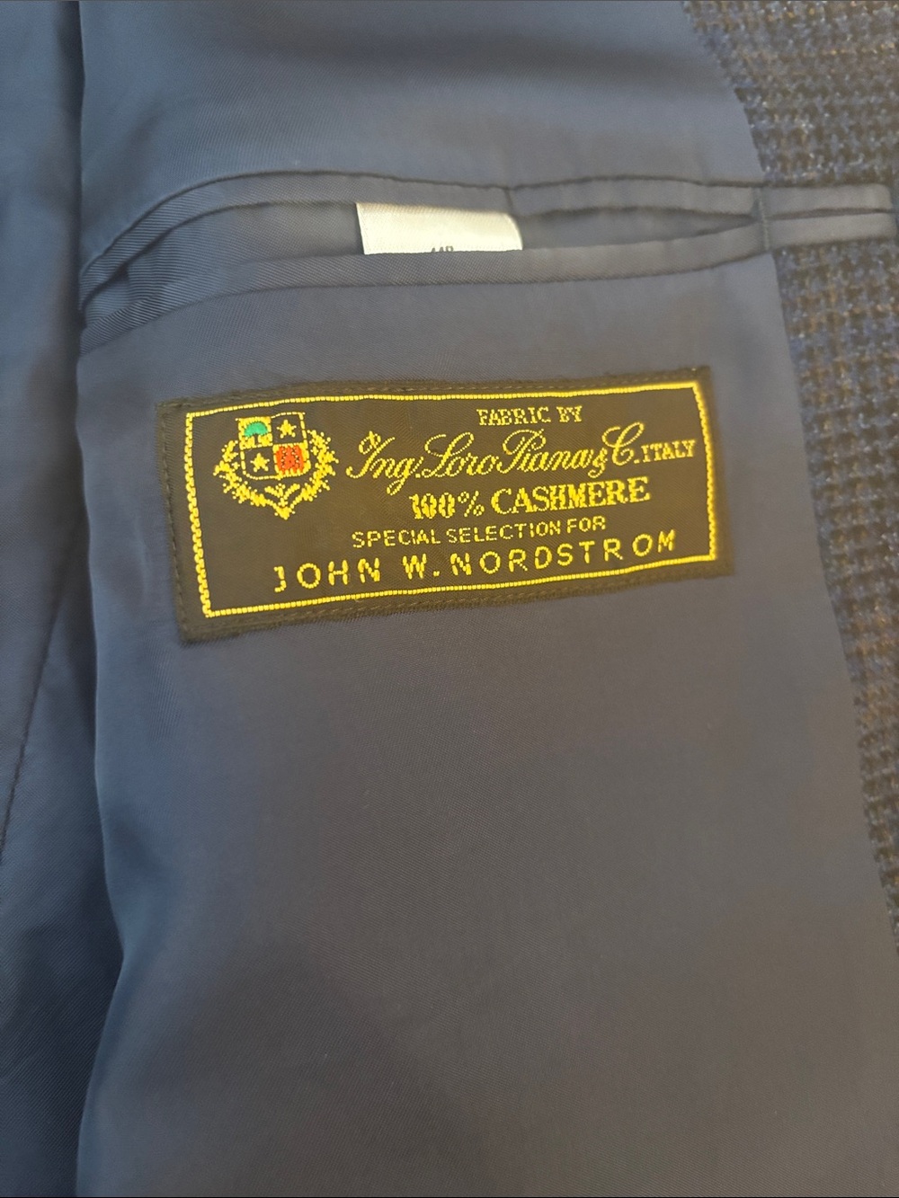 John W. Nordstrom Navy Label with Gold Embroidery